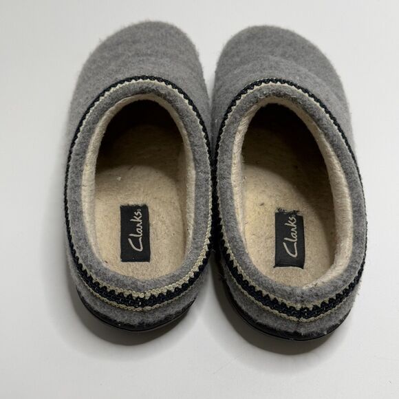 Clarks Womens Wool Felt Clog Slippers Grey Indoor Outdoor Faux Fur Lined Size 9 - Picture 3 of 9